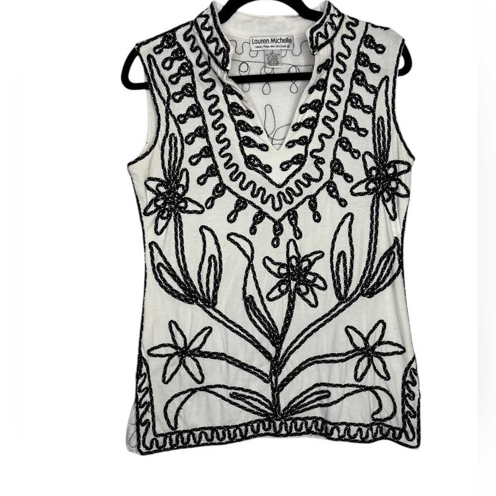 VTG Lauren Michelle Art to Wear Abstract Floral Sleeveless Blouse Size Small